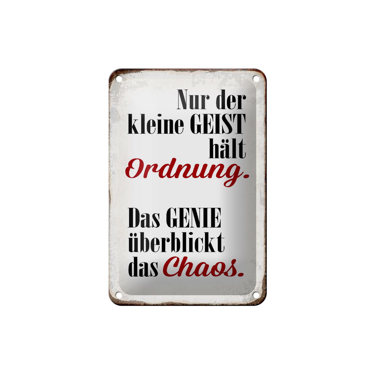 Tinnen bord met de tekst 12x18cm Geest houdt orde Genie Chaos decoratie