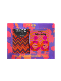  A gift package containing a mixed assortment of small items, including a colorful chevron-patterned design. The package includes various items that could be used as gifts or decorations.