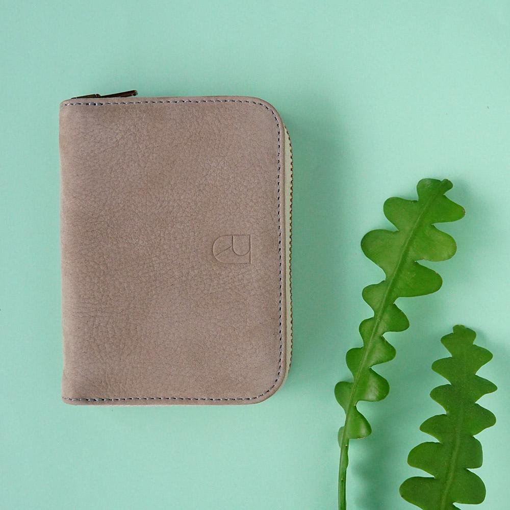 compacte leren portemonnee taupe