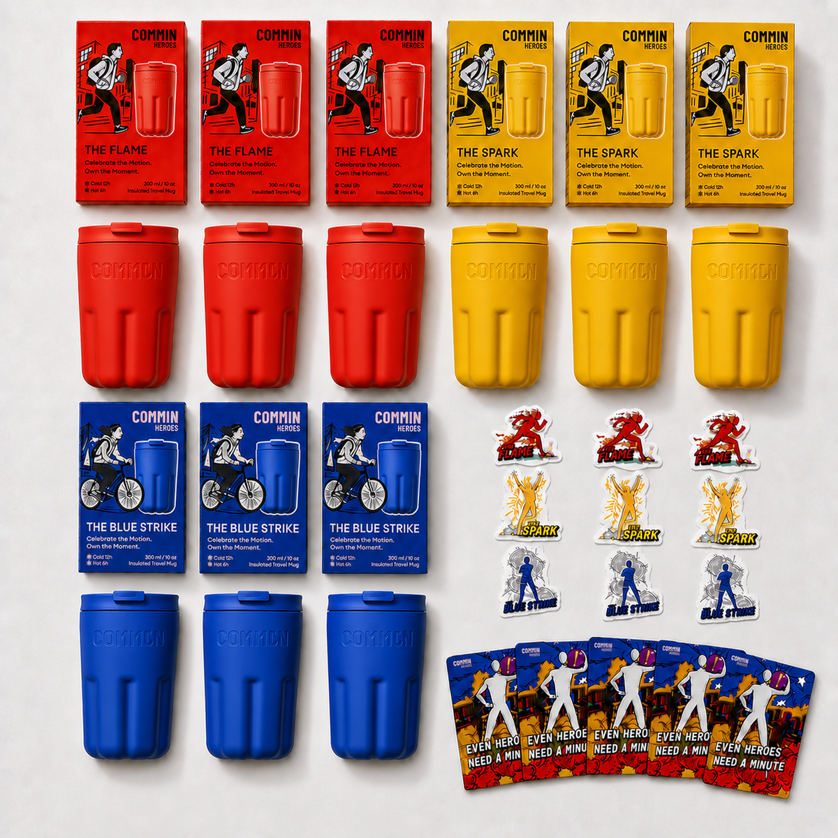 COMM!N Mixed Colour Set | 9 Insulated Travel Mugs