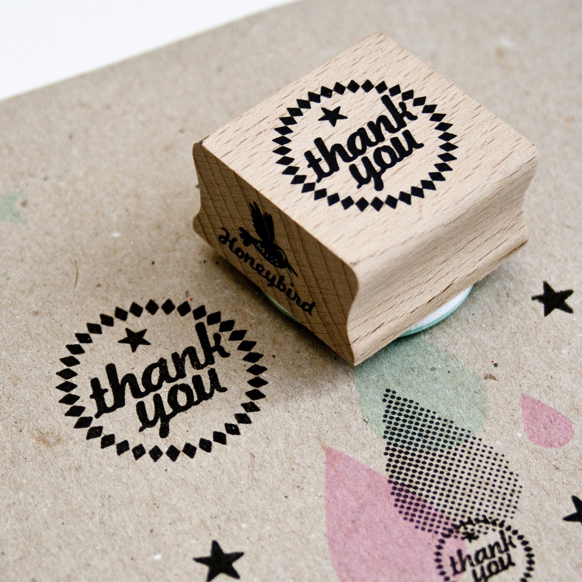 Rundt stempel - "Tak" tekst - Mintgrøn gummi