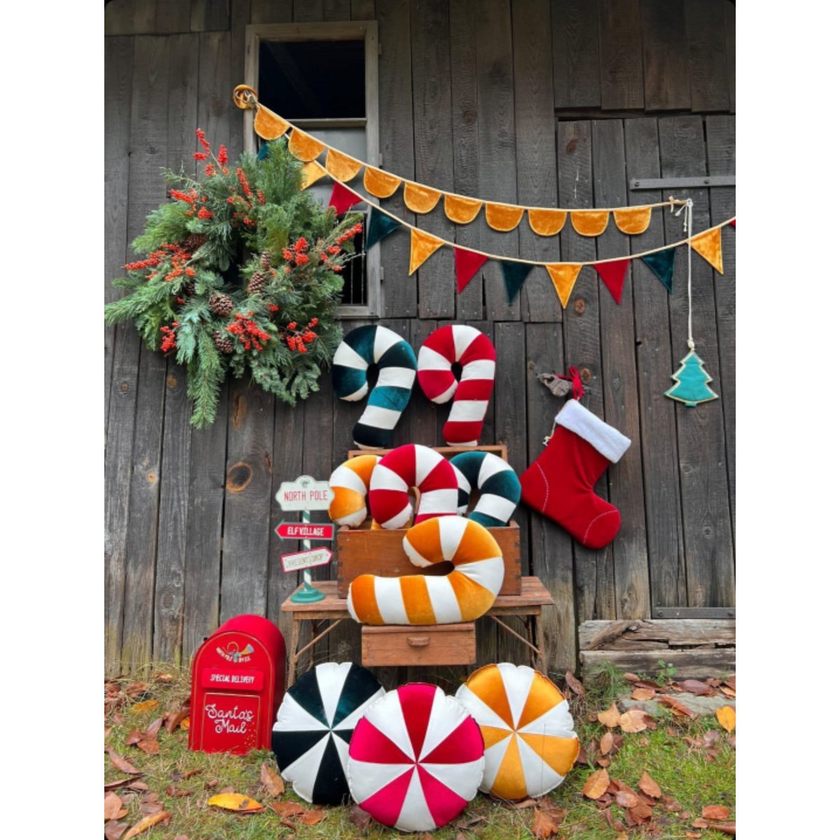 Kerstpatchworkkussen "Red Lollipop", het beste cadeau voor feestdagen