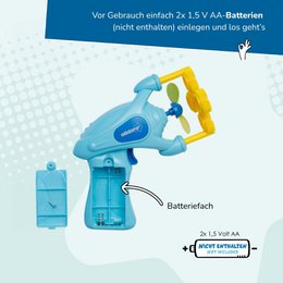 Pistolet do baniek mydlanych ze śmigłem, zawiera płyn do baniek mydlanych 60 ml i miskę, 2 sztuki