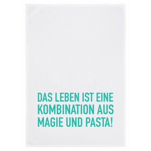 Theedoek weet het, HET LEVEN IS EEN COMBINATIE VAN MAGIE EN PASTA, turkoois