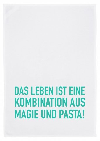 Viskestykke hvidt, LIVET ER EN KOMBINATION AF MAGI OG PASTA, turkis