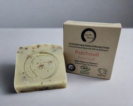 Savon solide certifié biologique - Patchouli avec des fleurs d'hibiscus 90g