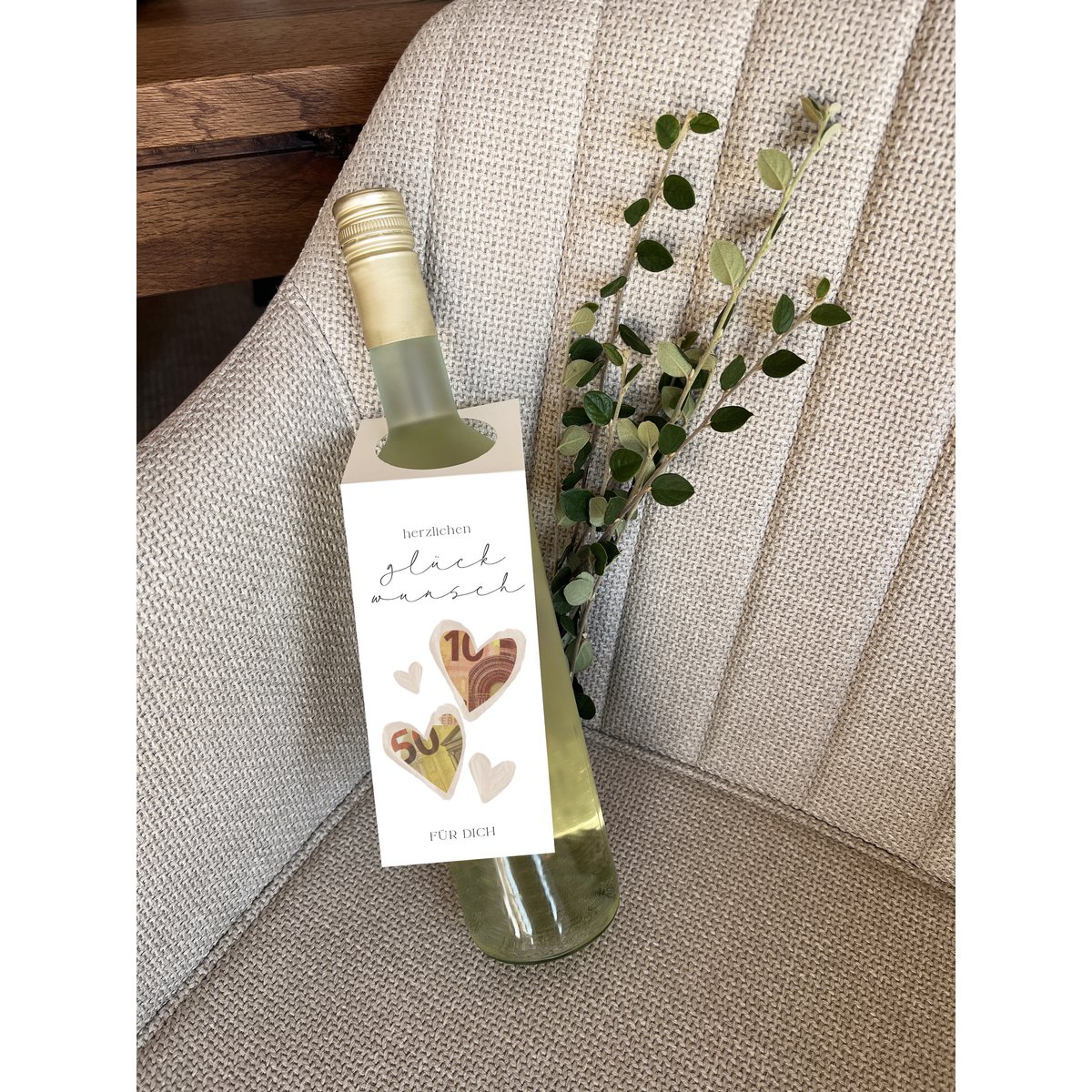 Flessenetiket voor monetaire geschenken, felicitaties, wijn, champagne en meer
