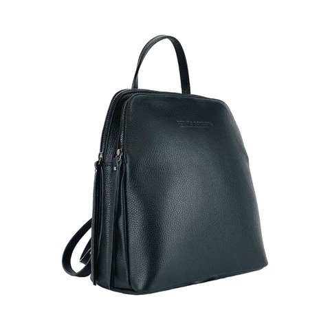 RB1018A | Echt leren damesrugzak met dubbel compartiment, gemaakt in Italië, met verstelbare schouderbanden. Gunmetal metalen accessoires - Zwarte kleur - Afmetingen: 26 x 30 x 14,5 cm