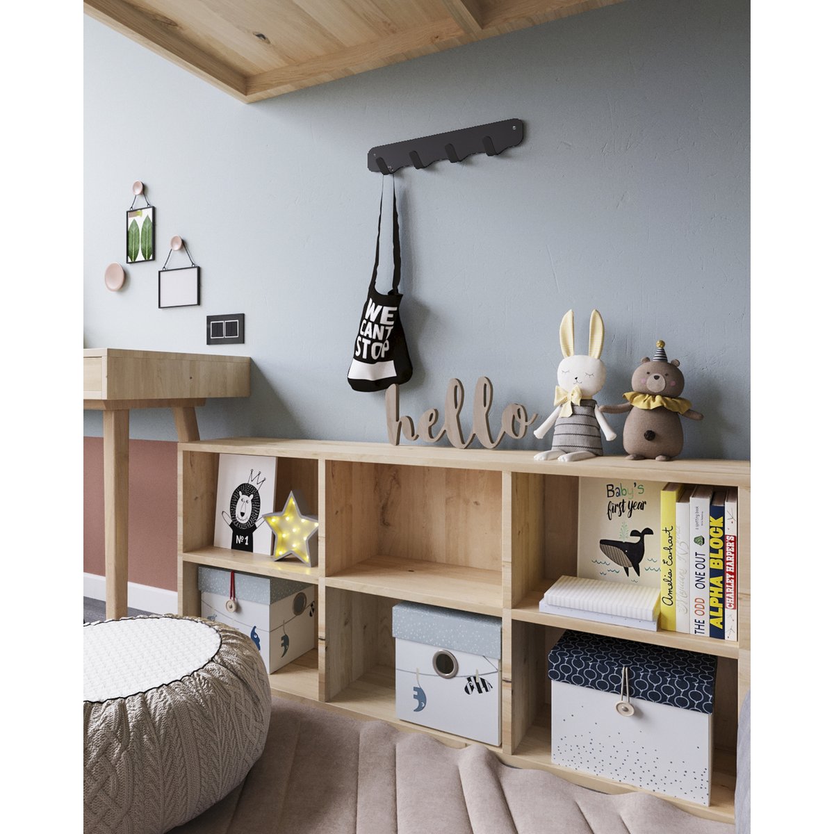 Gorillz Rounded Four Industrial Wall Coat Rack 4 Perchero Ganchos - Negro