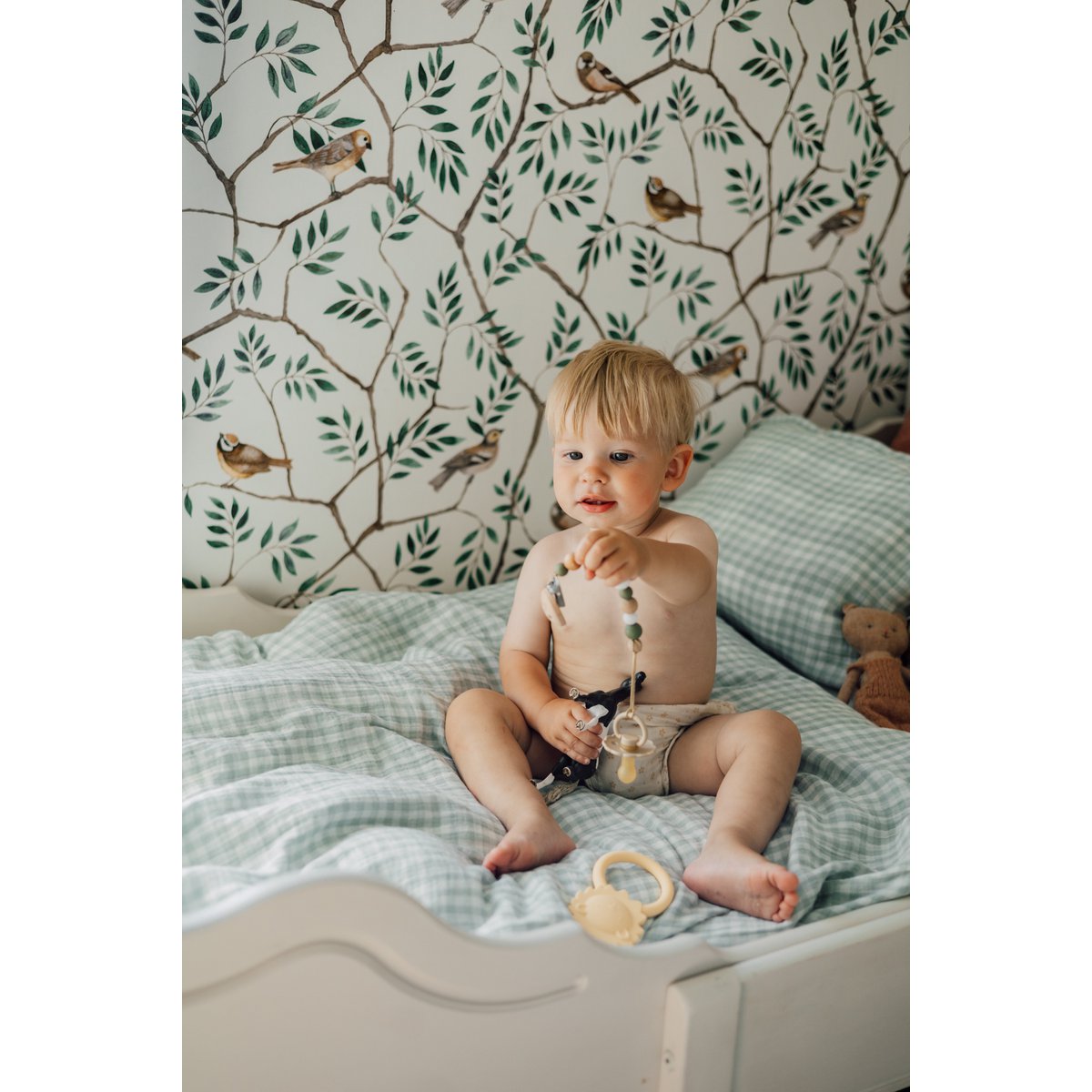 TISU children's duvet cover & pillowcase, Light Mint Gingham