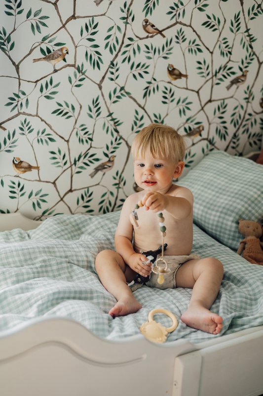 Copripiumino e federa per bambini TISU, Light Mint Gingham