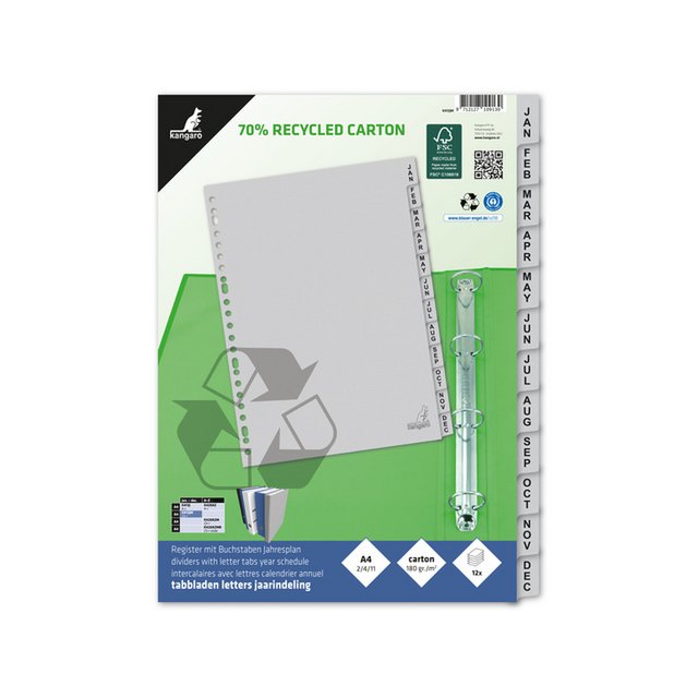 Onglet ECO Kangaro A4 lettres 180gr carton gris 23r 12pcs FSC Jan-Dec