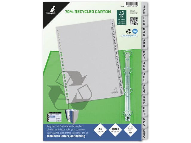 ECO Tab Kangaro A4 letters 180gr gray cardboard 23r 12pcs FSC Jan-Dec