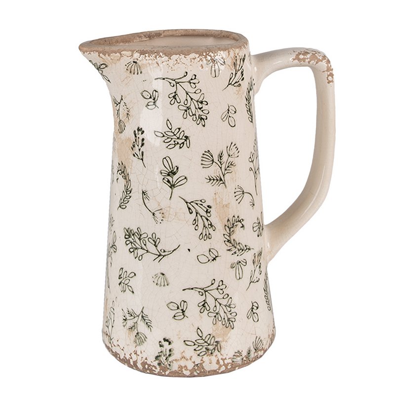 Decoratie Kan 15x10x19 cm Groen Beige Keramiek Bloemen Waterkan