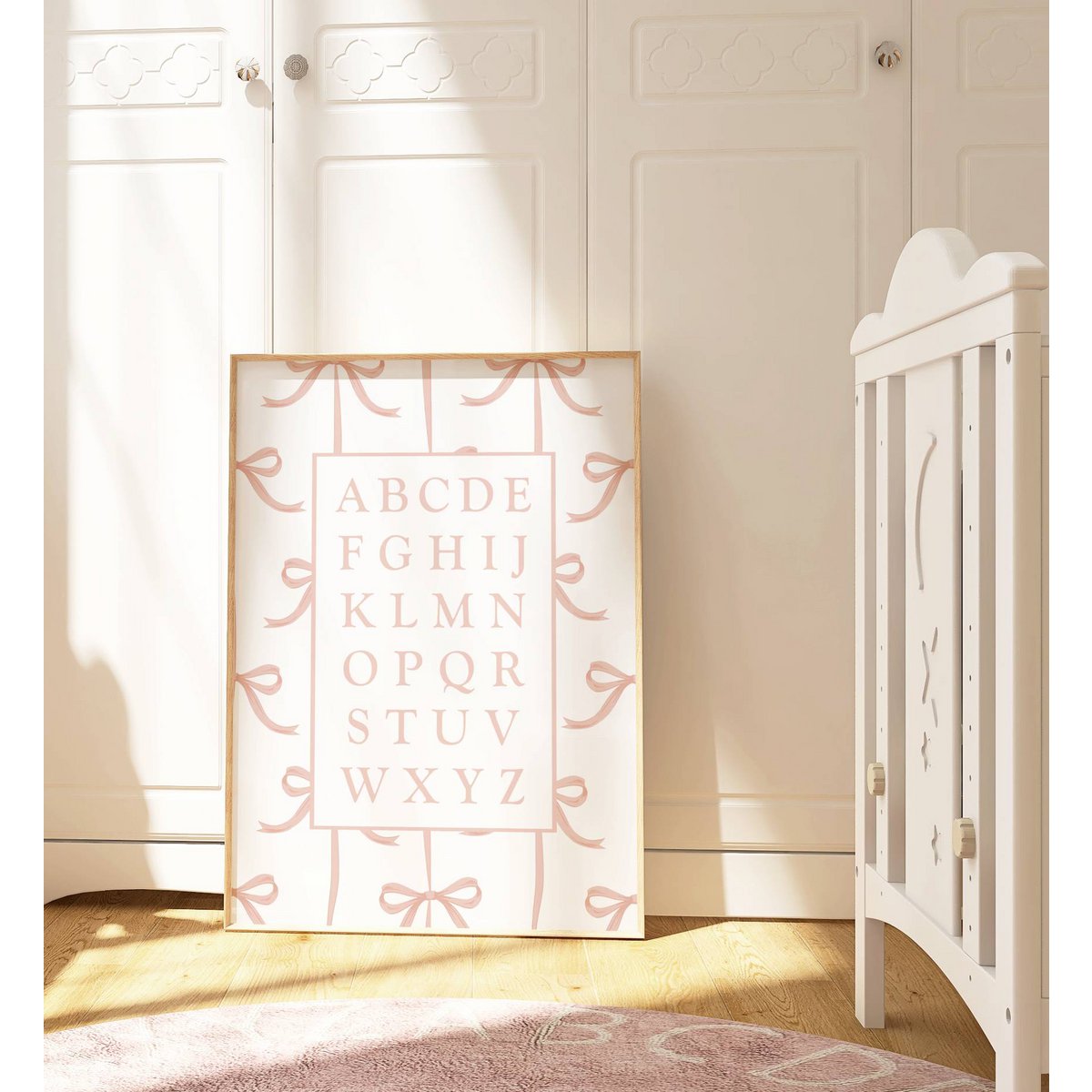 Alphabet poster, pink bow girls room print, classic alphabet poster, girls room poster, girls room poster, girls room print, girls nursery print, girls room decoration