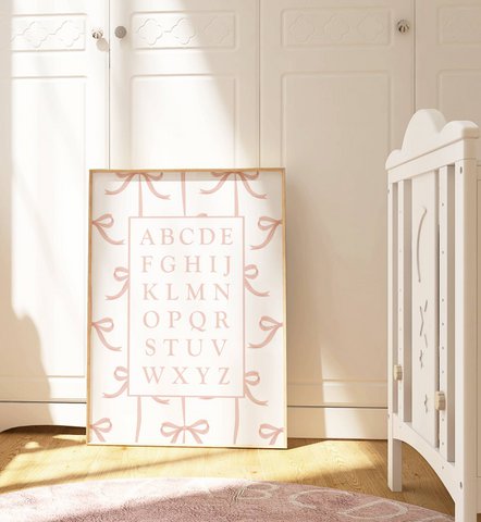 Alphabet -Poster, rosa Bow Girls Room Print, klassisch