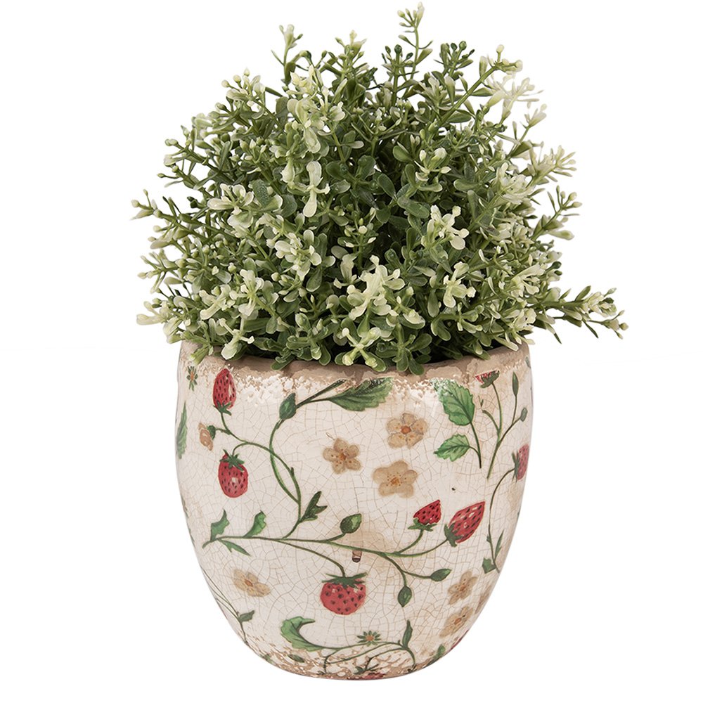 Bloempot Ø 14x14 cm Beige Rood Keramiek Aardbeien Bloempot Binnen