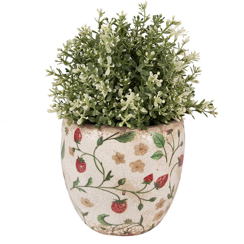 Capasco de flores Ø 14x14 cm Beige rojo cerámica de fresa de cerámica en el interior