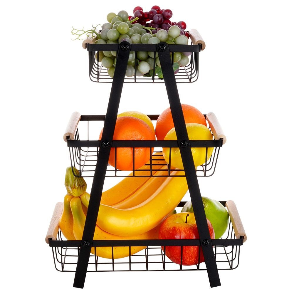 Fruit Basket Metal Black 3-Level