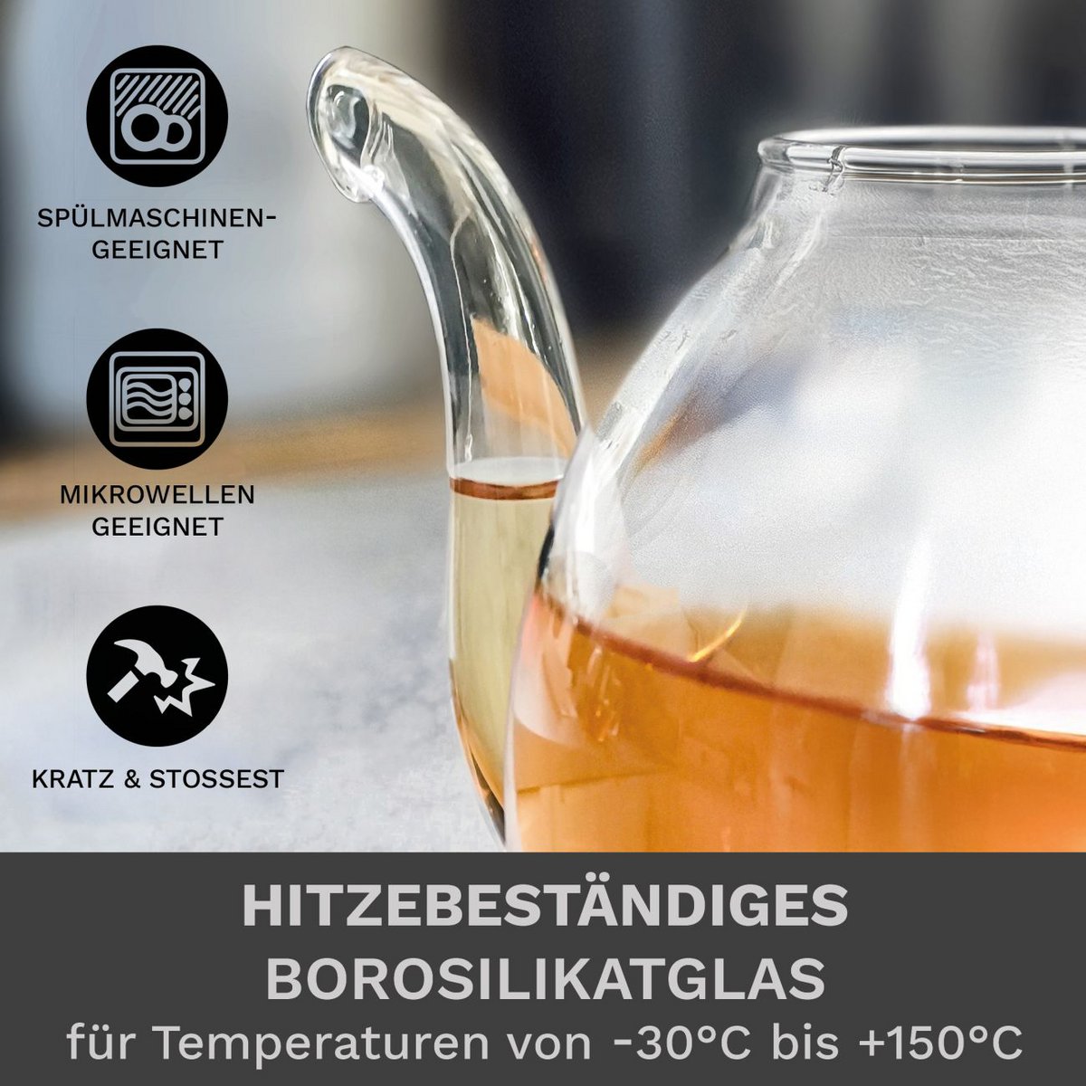 Creano Glasteekanne mit Deckel 500ml hitzebeständig