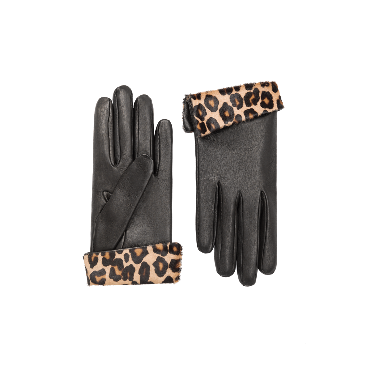 Natalie | Leather Glove with Animal Print Cuff