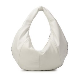 White goat leather hobo bag, soft curved shape, studded details, shoulder handbag