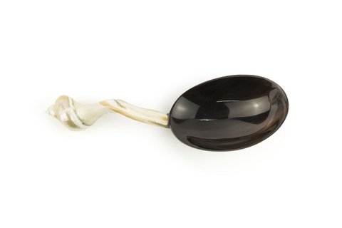 Black horn rice spoon with mother of pearl handle
