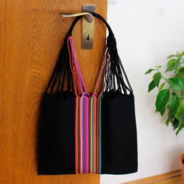 Shopping bag Boho Palmira hand -woven altrosa black