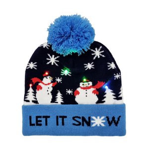Blinkende Mütze – Blau m. Schneemann „Lass es schneien“