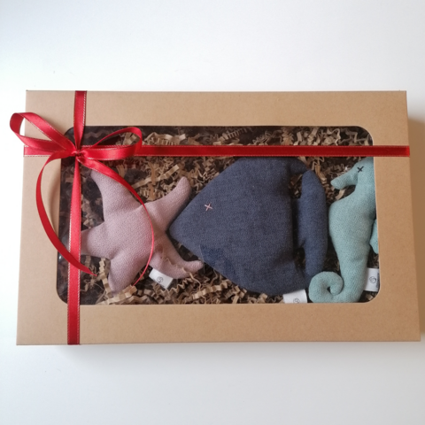 Handgemachte DeLUXE Katzenspielzeug-Geschenkbox, Meerestiere, tolles Geschenk für Ihre Katze(n).