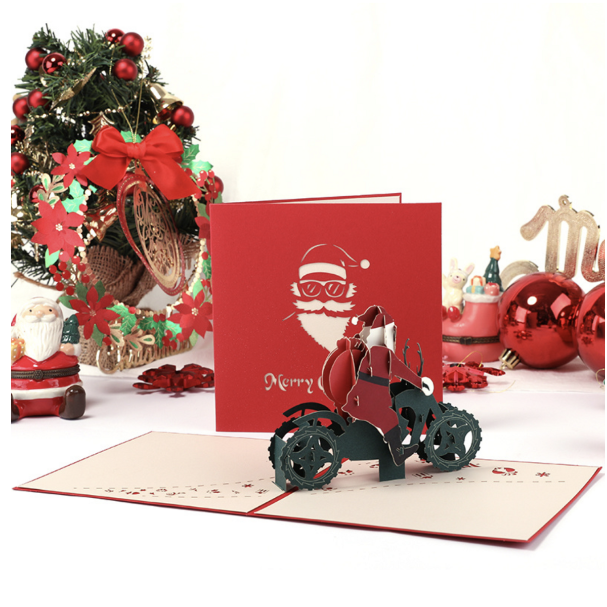 3D kerstkaart Kerstman op motor