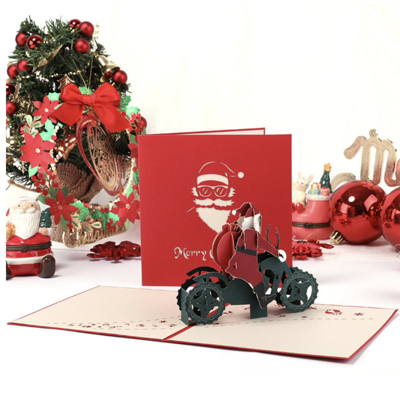 3D Christmas card Santa Claus on motorbike