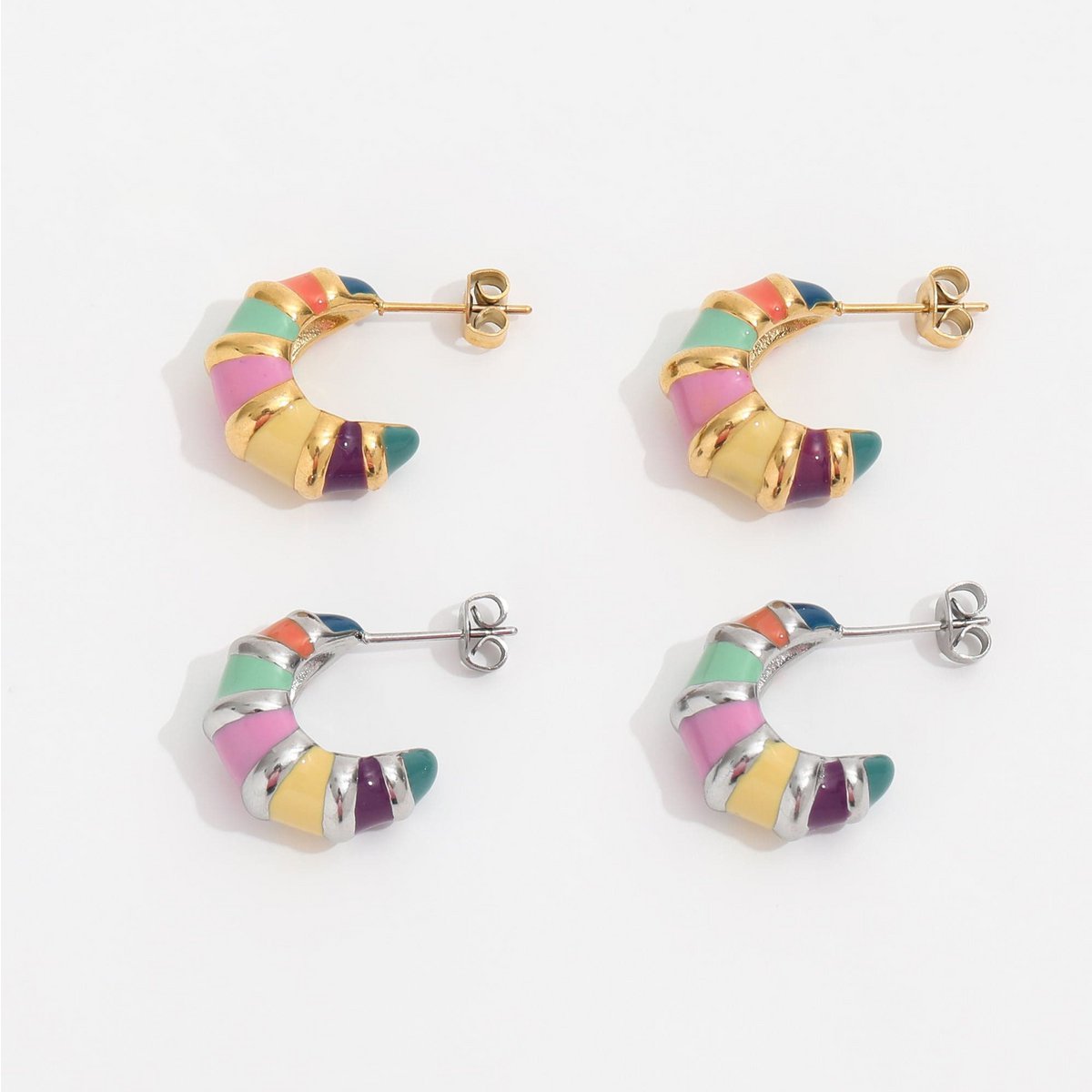 Nadine - Colourful Enamel Hoop Croissant Earrings