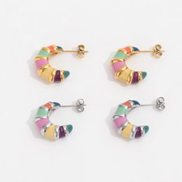 Nadine - Colourful Enamel Hoop Croissant Earrings