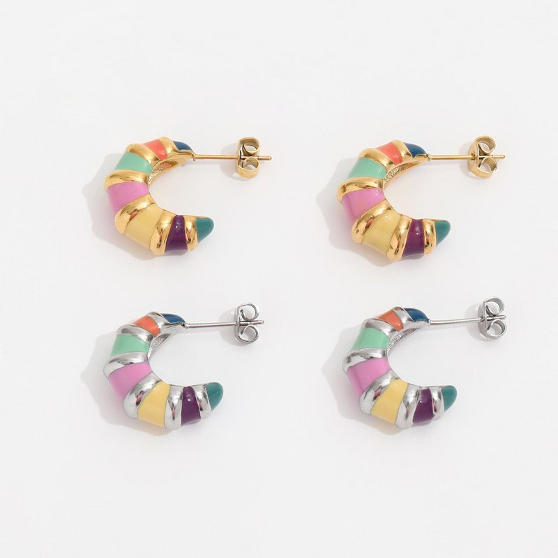 Nadine - Colourful Enamel Hoop Croissant Earrings