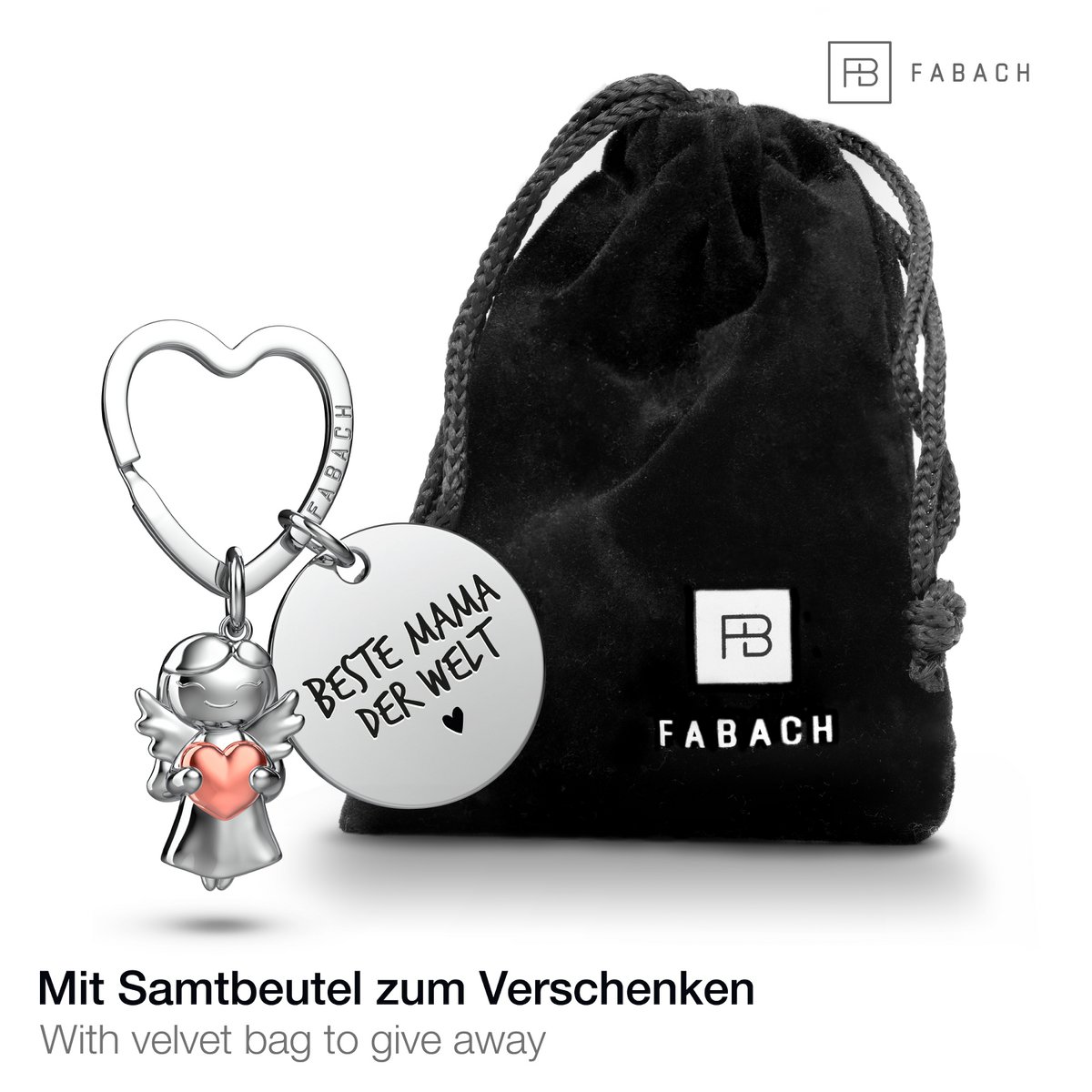 Beschermengelsleutelhanger "Best Mom" ​​- beschermengelster met hart en gegraveerd plaatje met een liefdevolle boodschap