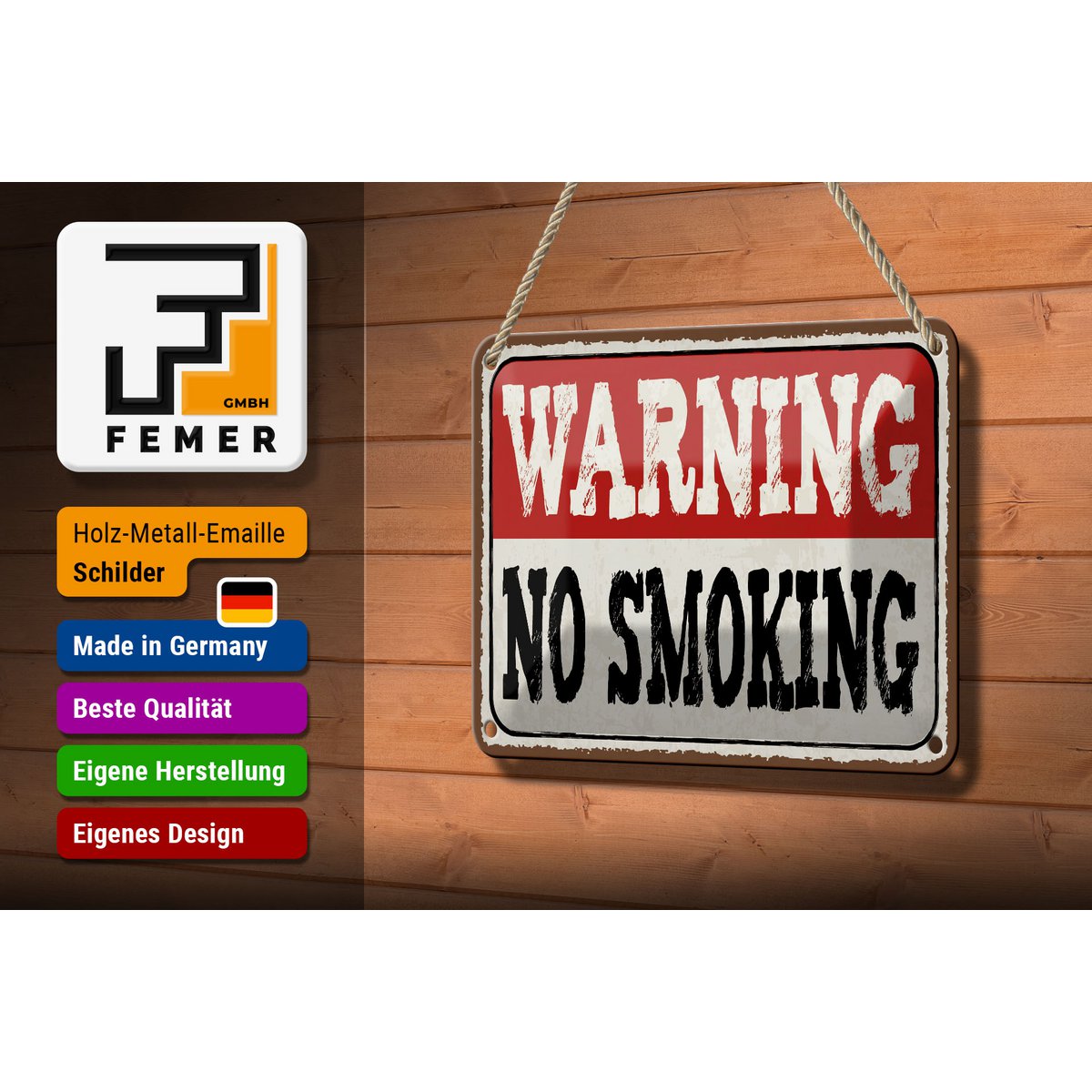 Tin sign note 18x12cm Warning no smoking decoration