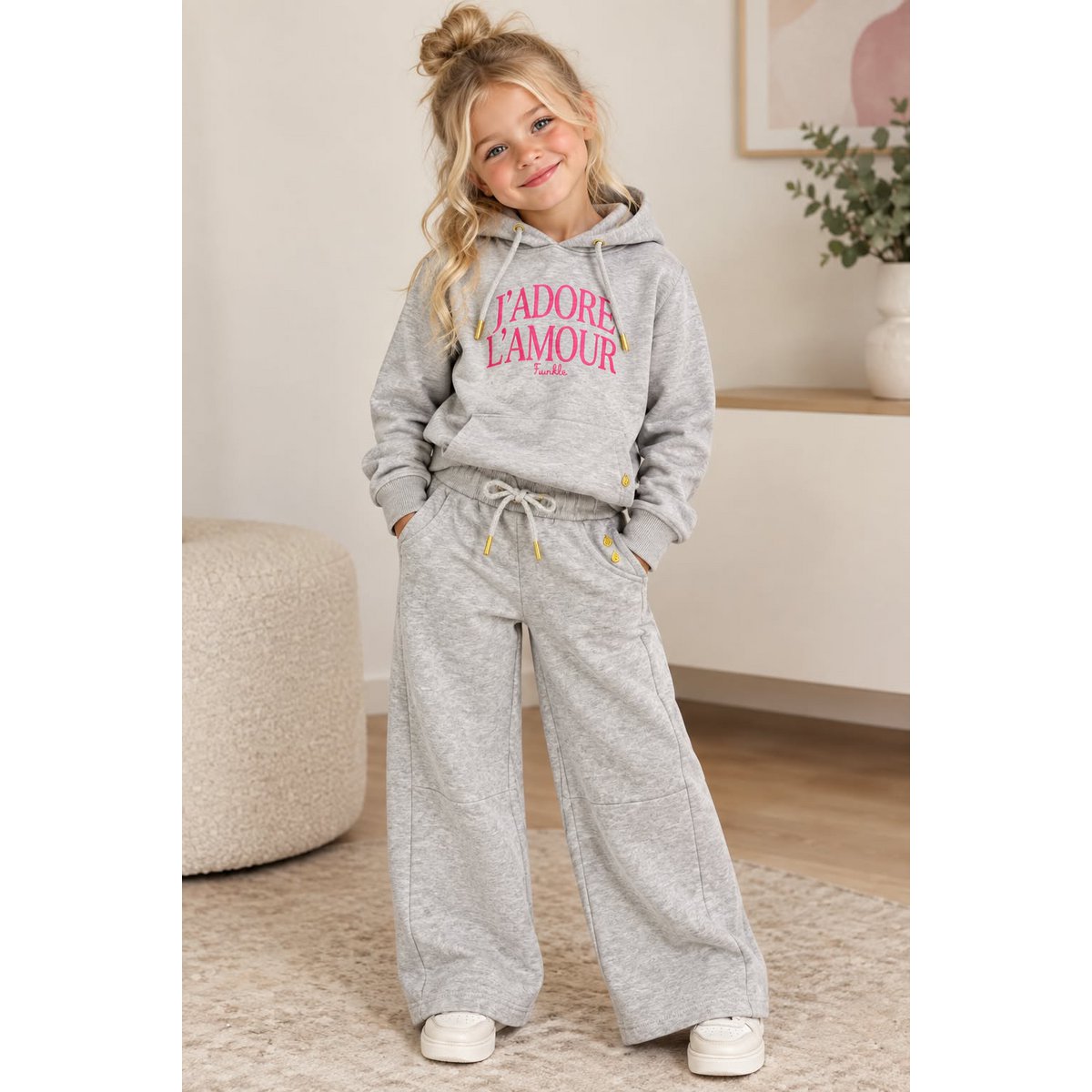 Funkle Meisjes Broek Grijs – 280 GSM Slub Sweat – Exclusieve Kinderkleding