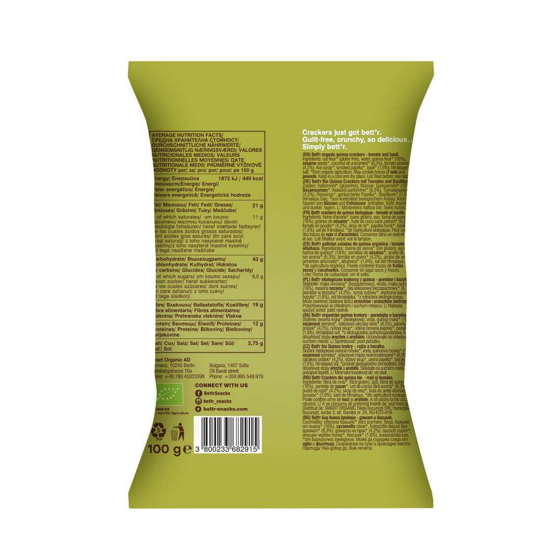 Quinoa Crackers Tomato & Basil, organic, Bett'r, 100g