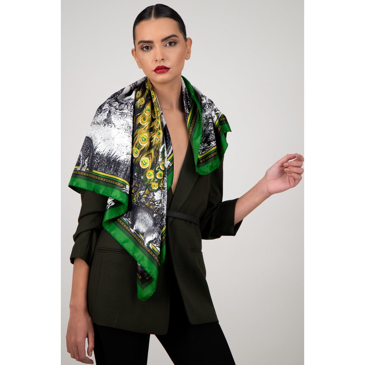 Peacock Feathers  100% silk scarf -180*75