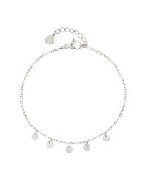 A delicate gold-toned bracelet with a row of tiny coin charms, perfect for adding a touch of subtle sparkle to any outfit.