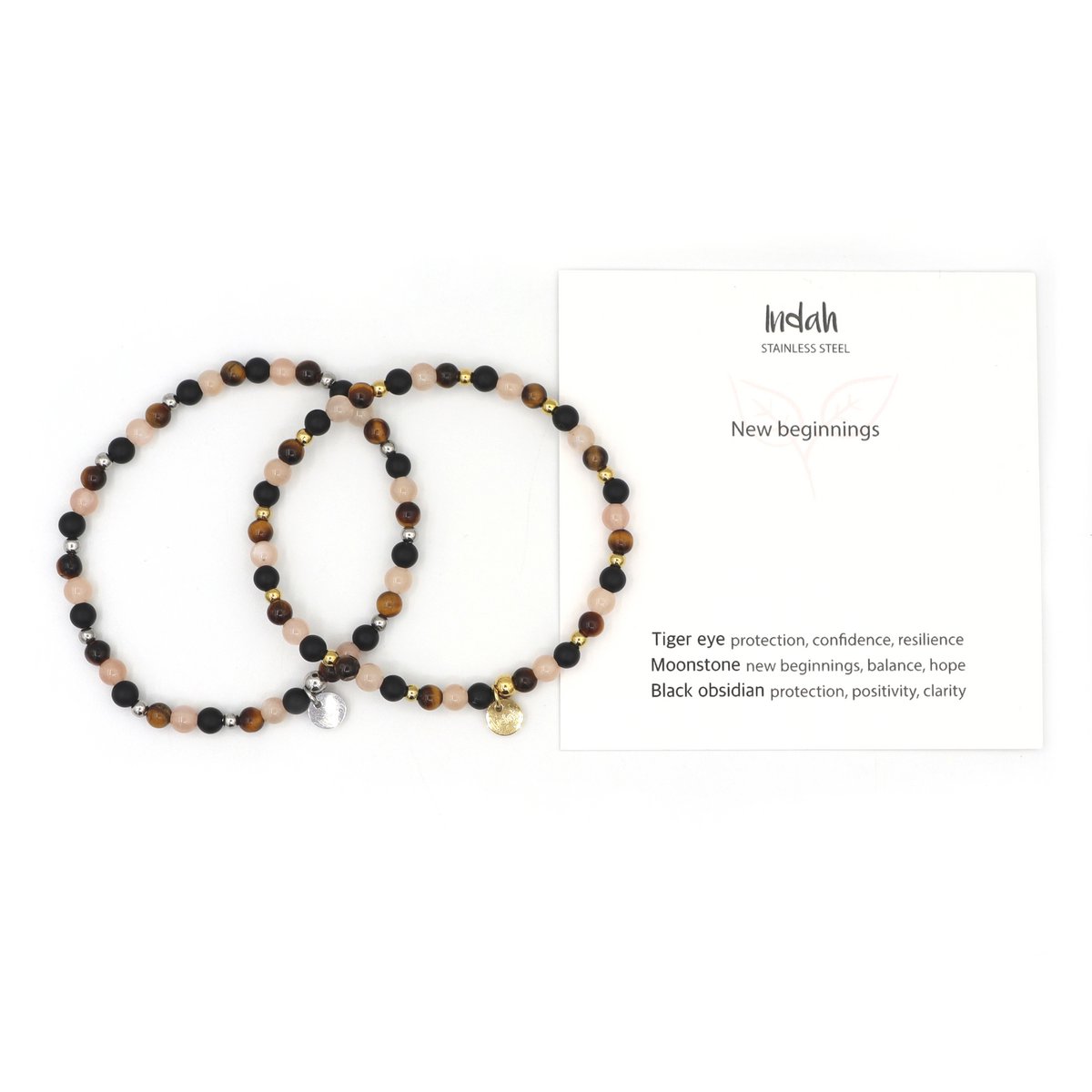 Natuursteen armband new beginnings, zilver en goud