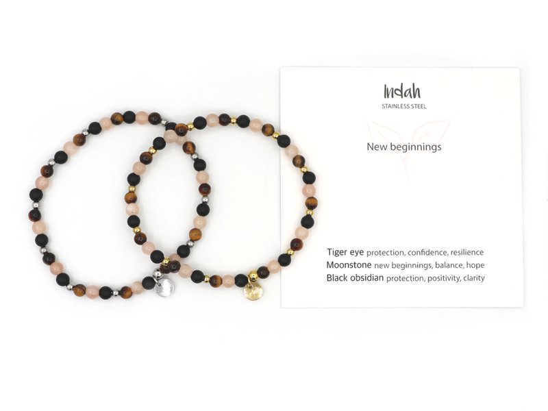 Natuursteen armband new beginnings, zilver en goud