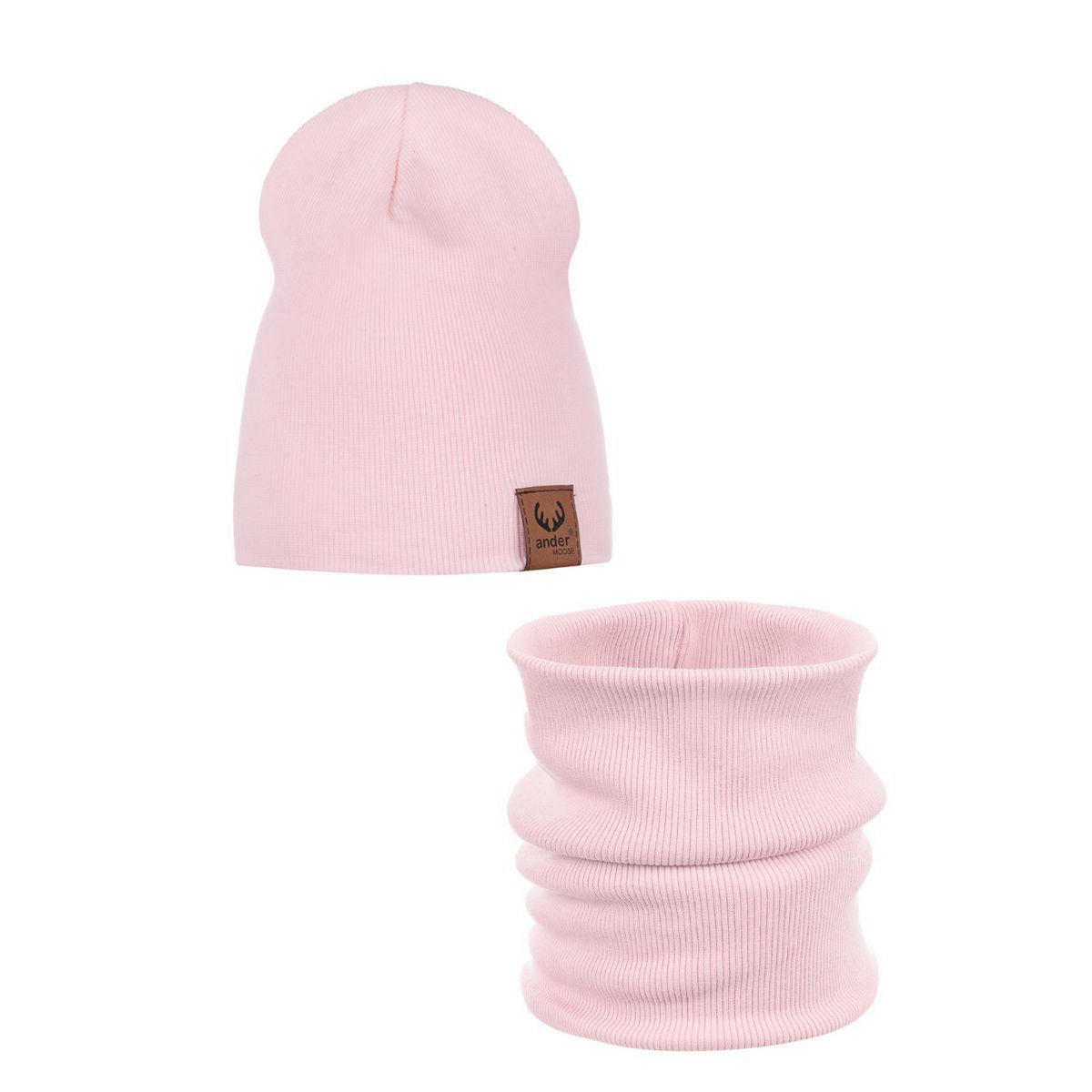 Spring set: RIB hat and scarf - cotton - PINK