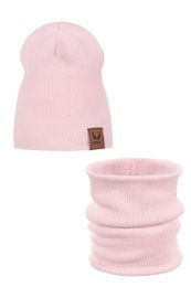 Spring set: RIB hat and scarf - cotton - PINK
