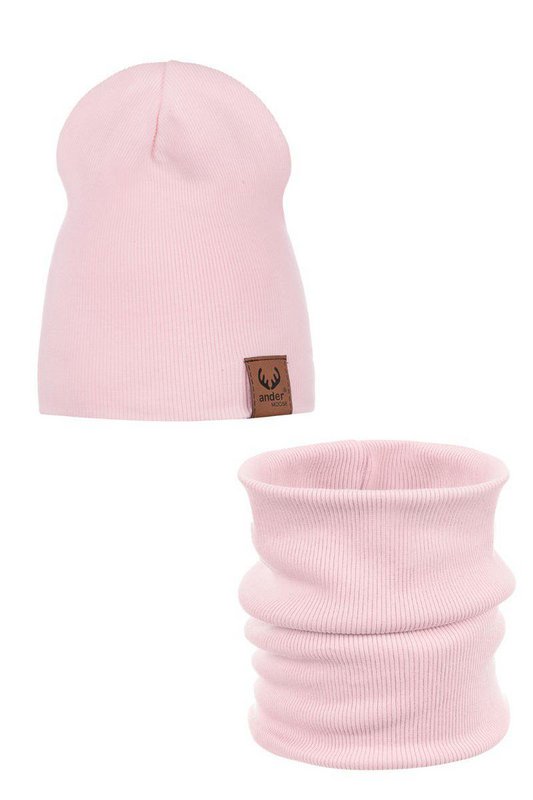 Spring set: RIB hat and scarf - cotton - PINK