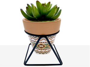MACETA SURT. CERAMICA ETNICO C/SOP.METAL HM84579