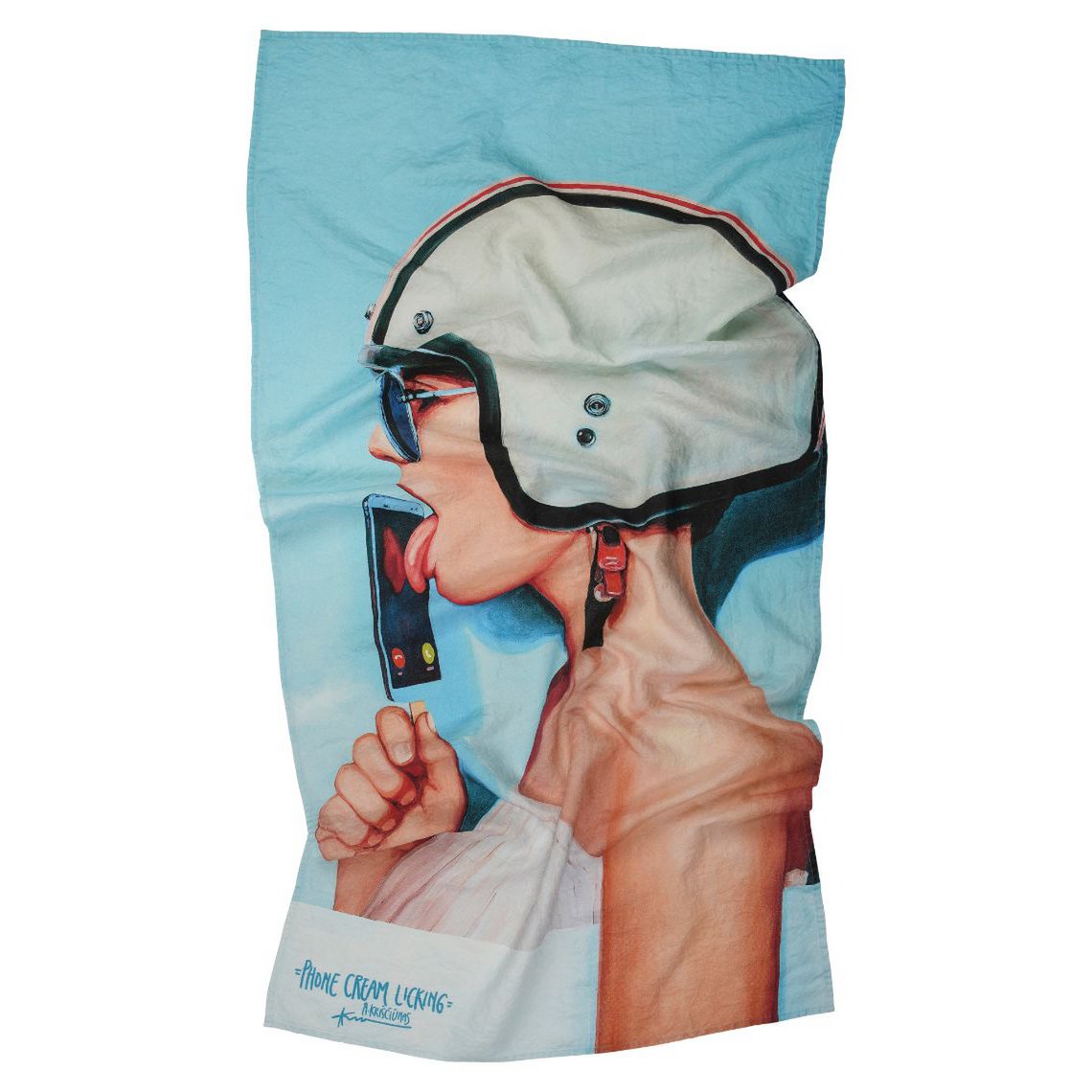 Linned strandhåndklæde Telefon Cream Licking - Algis Krisčiūnas