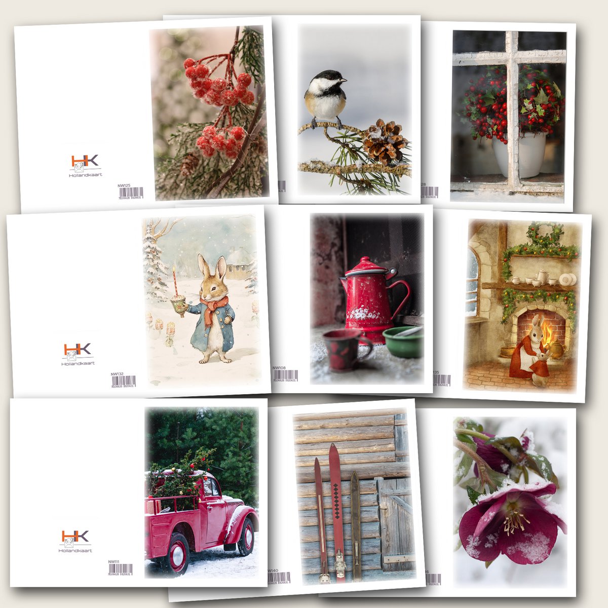 set van 9x6 winter/kerstsfeerkaarten