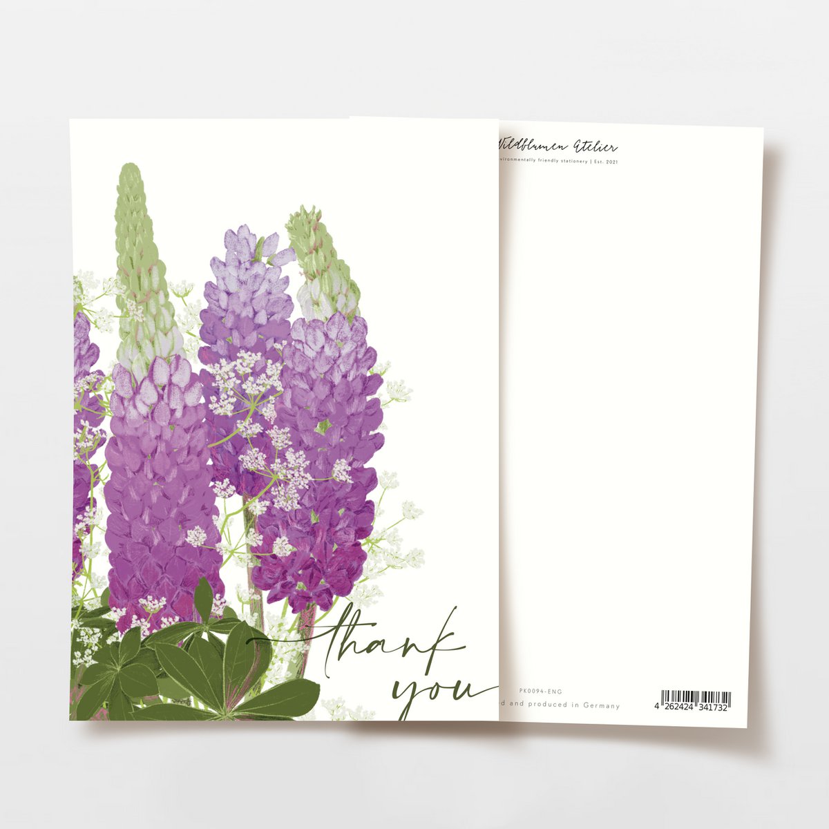 Thank you card 'thank you' with purple flowers